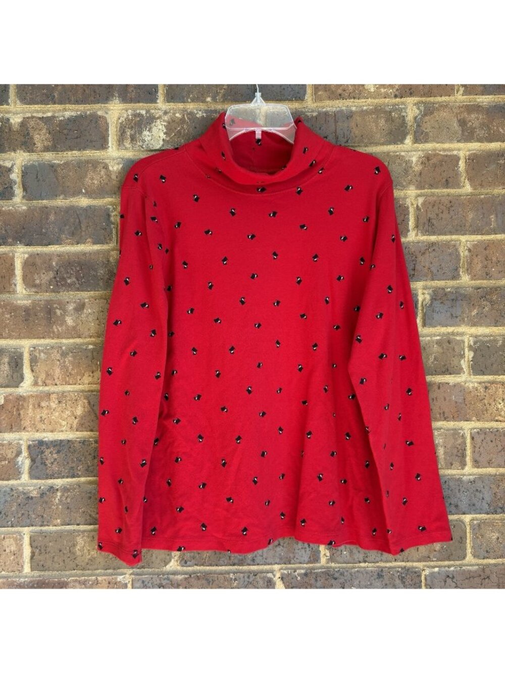 Vintage Scottie dog red turtleneck long sleeve shirt top size large 100% cotton